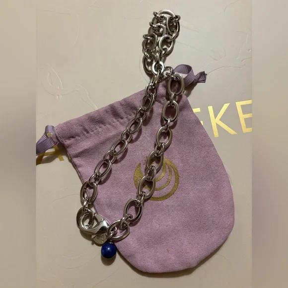 Jane Win Silver Chunky Link Chain w/ Lapis Bead, 18” - Picture 8 of 13